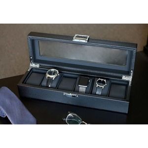 Mantello Watch Box - 6 Slot Luxury Carbon Fiber Design Display Case